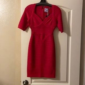 NWT HERVE LEGER LIPSTICK RED DRESS